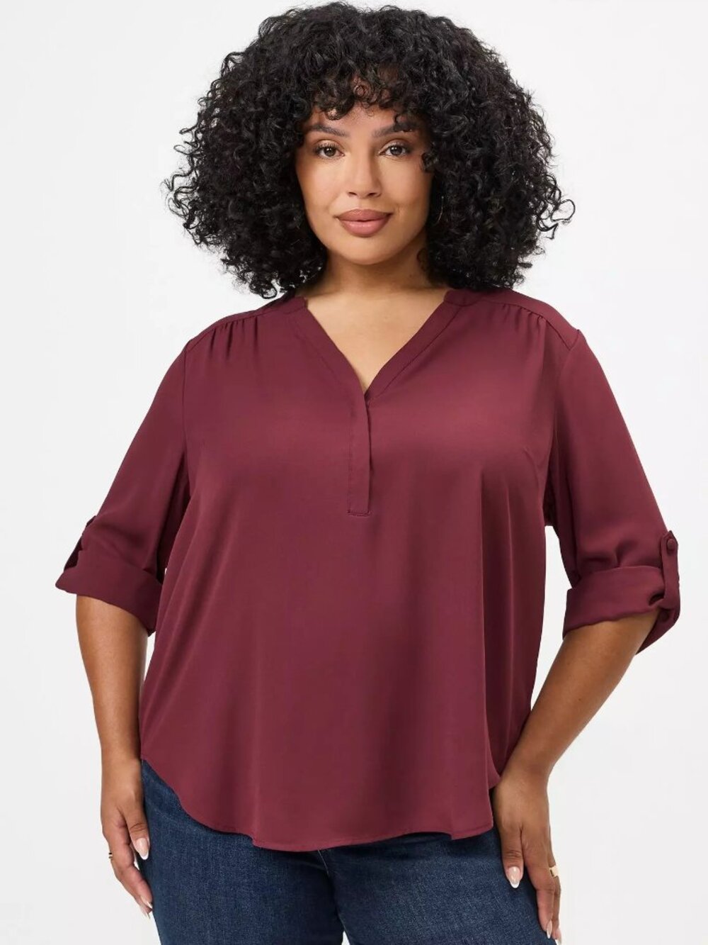 Torrid Harper Georgette Blouse 3X Zinfandel 3/4 Sleeve Plus Size